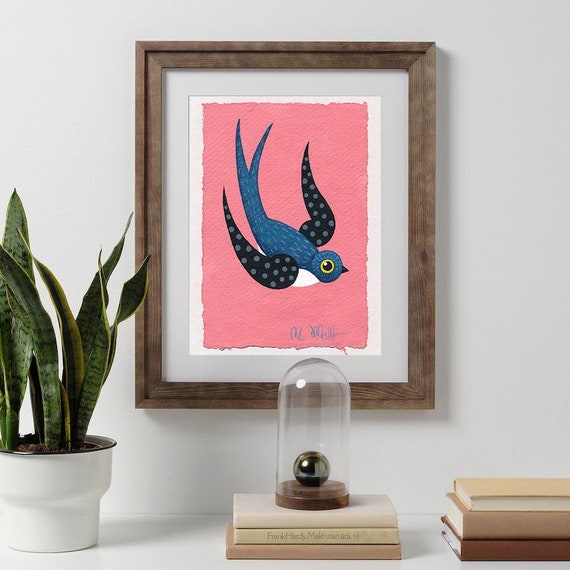 Bird Painting Original Miniature Bird Original Painting on Watercolor Paper Nursery Wall Art Minimalist
