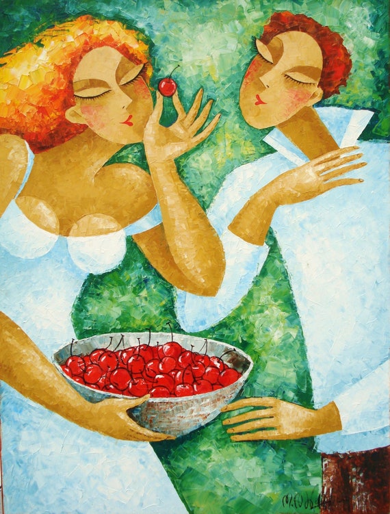 Fine Art Print, Cherry, Poster, Man and Woman Print, Acrylic Painting, Art Poster