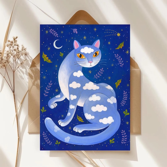Postkarte A6 Blaue Katze