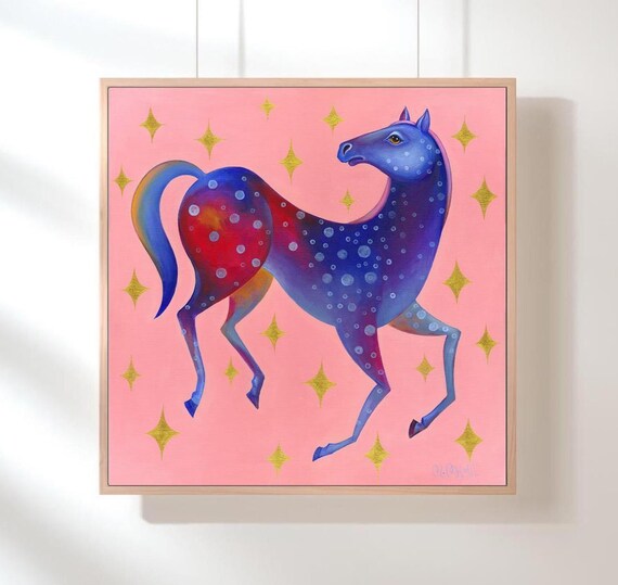 Horse, starry sky, acrylic on canvas painting original art, 50 x 50cm, wall art art, original acrylic painting, artwork colorful painting