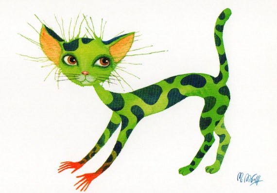 Postcard "Green cat"