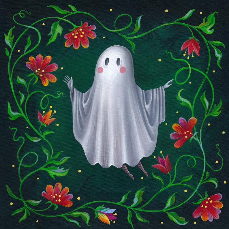 Little Ghost Print Art Print Halloween Ghost Art Creepy Wall Decor Creepy Cute Art Pop Surrealism Art image 2