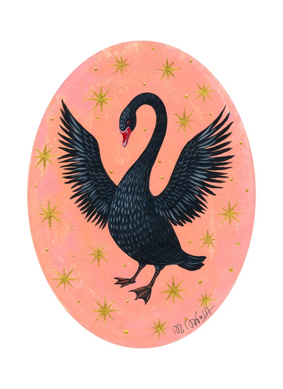 Swan Art Print A4 – Folk Art Illustration Swan Art Print Animal Poster Wall Decoration Living Room Gift for Nature Lovers Gothic Home Decor