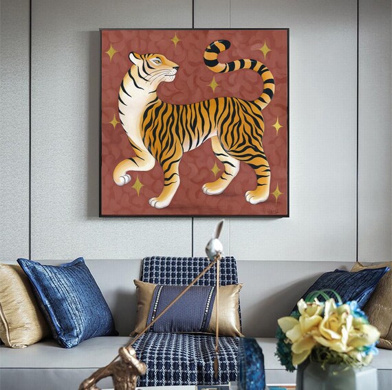 Tiger, painting original art, 50 x 50 cm, acrylic on canvas, wall art art, original acrylic painting, artwork colorful painting