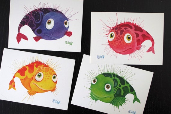 Postcard Fish, set of 4 postcards