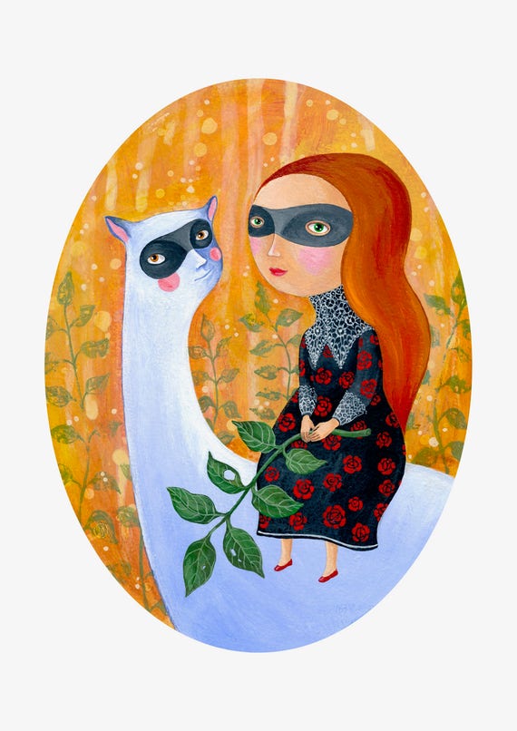 Unique original acrylic painting, acrylic painting on paper masked ball painting illustration