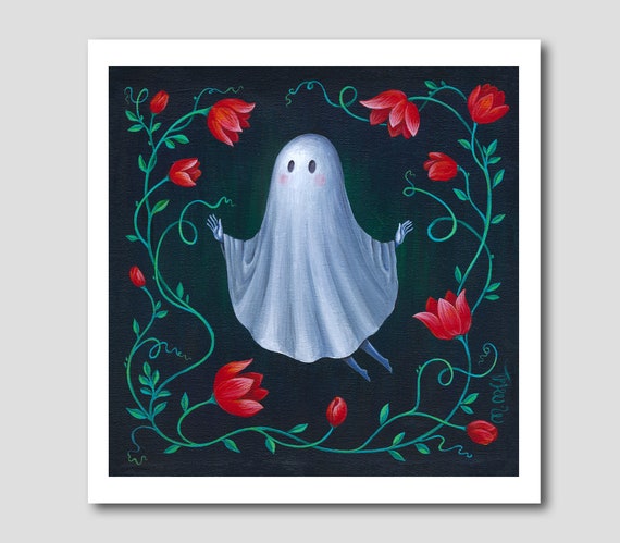 Little Ghost Print - Art Print - Halloween Ghost Art - Creepy Wall Decor - Creepy Cute Art - Pop Surrealism Art