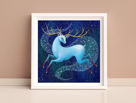 Deer painting blue artwork Art Print