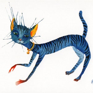 Cartolina Gatto Blu, Cartolina d'Arte, Acquerello