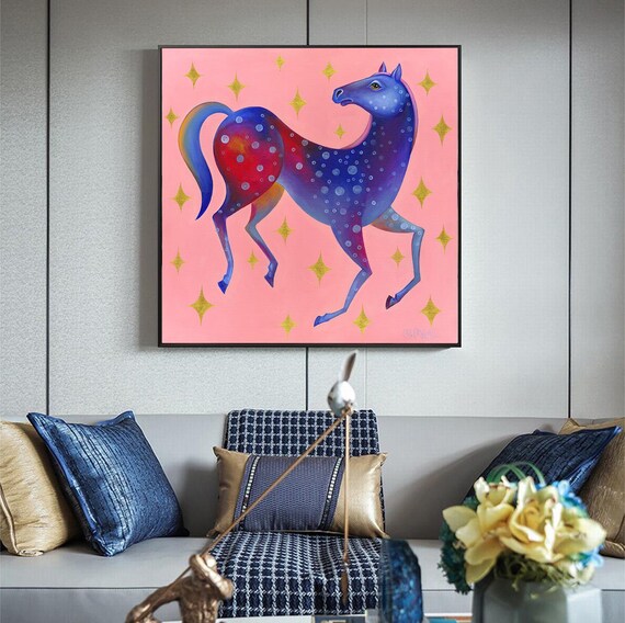 Horse, starry sky, acrylic on canvas painting original art, 50 x 50cm, wall art art, original acrylic painting, artwork colorful painting