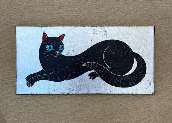 Schwarze Katze, Acryl auf Leinwand, 20 × 40 cm