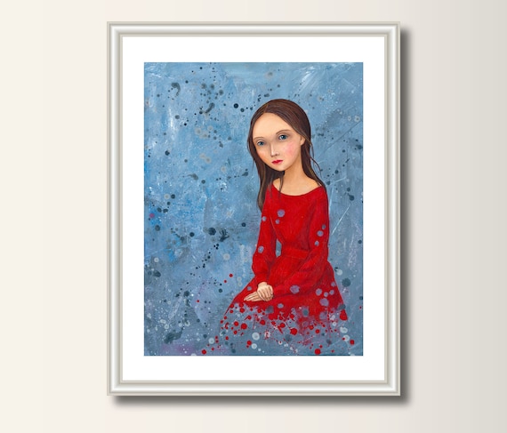 picture, art print, Girl in the red dress, print of original acrylic painting , A4 (297 x 210mm), (11.7 x 8.3 in)