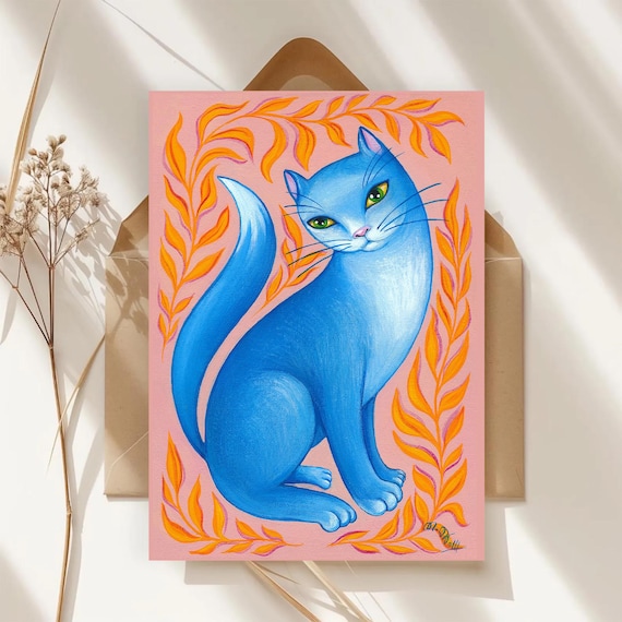 Postkarte A6 Blaue Katze