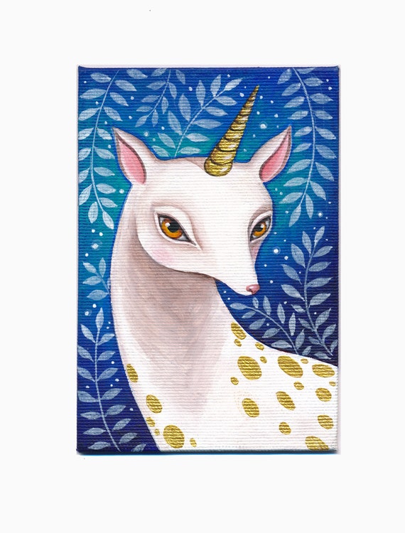 Unicorn acrylic original, framed picture, golden frame