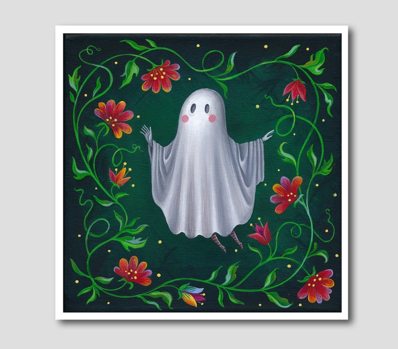 Little Ghost Print Art Print Halloween Ghost Art Creepy Wall Decor Creepy Cute Art Pop Surrealism Art image 1