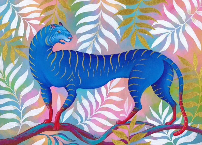 Tiger Postcard Art Postcard A6 Print Blue Tiger Art Print Art Card, Artist Rita Wolff image 3