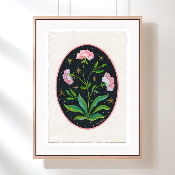 Nelken Original Grafik, Acryl auf Papier 21 x 30 cm.