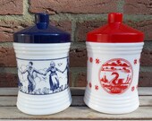 Set of Two Opaque Milk Glass Red and Jars