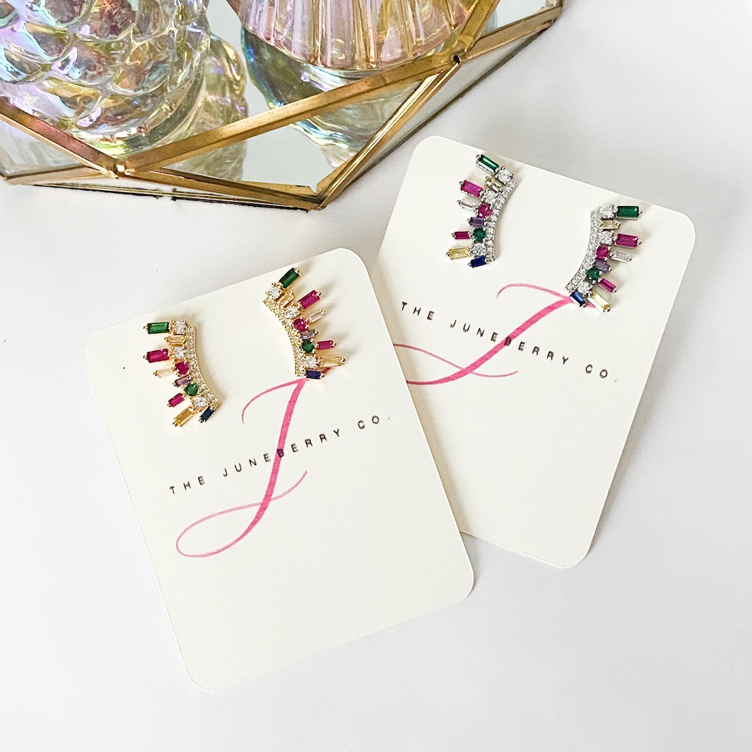 Festive Holiday Stud Earrings Multi Color CZ Studs the Juneberry Co Etsy
