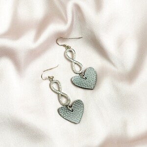 Silver Heart Earrings | leather heart and CZ infinite charm earrings | The Juneberry Co | FINAL SALE