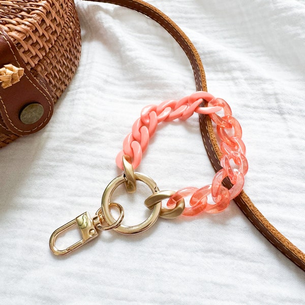 Keychain Wristlet | acrylic link bracelet keychain | peach and iridescent orange | The Juneberry Co