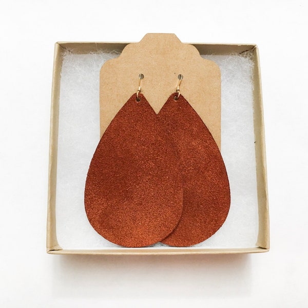 Rust suede leather teardrop earrings, Designs by JenniLyn