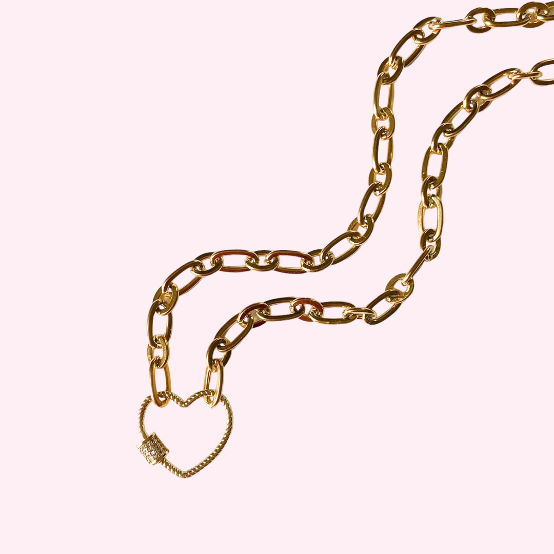 Chunky Gold Chain Link Necklace Heart Charm Necklace Gold - Etsy
