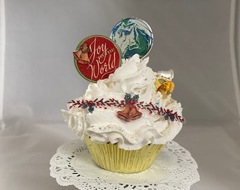 Faux Cupcake/Fake Cupcake/ Fake Bake/ 2 tier tray decor/ Christmas Decor/ Tiered Tray/Food Prop/ Bakery Prop/ Christmas Bells