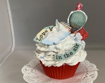 Valentines Faux Cupcake, Fake Cupcake, Fake Bake, Fake Whip Cream, Decor, Display, Tiered Tray, Prop, Hot Air Balloon, Love In The Air