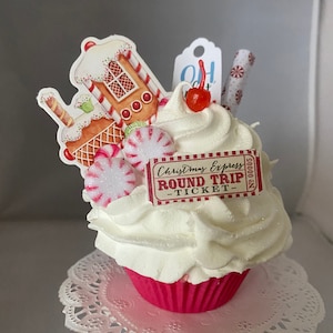 Fake Cupcake/ Fake Whipped Cream/ Whip Topping/ Faux Cupcake/ Tiered Tray/ 2 Tier Tray/ Christmas/ Prop/ Decor/ Candy Cane/ Gingerbread/