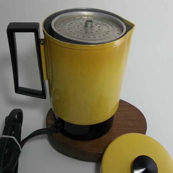 Vintage Yellow Coffee Percolator 4 oz Travel Coffee Pot
