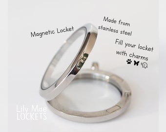 FLOATING LOCKET, Round Locket, Silver Diamante Locket, Magnetic Locket, Stainless Steel Locket, Locket Jewellery, Locket