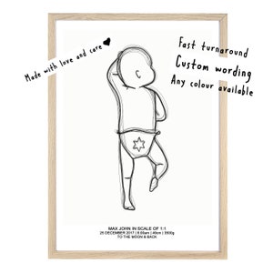 BABY GEBURTSPOSTER, BabyPoster, Geburtsposter im Maßstab 1:1, personalisiertes Babyposter, KinderzimmerAndenken, Neugeborenen Zeichnung,