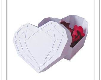 Diamond heart gift / favour box in SVG, STUDIO, PDF formats