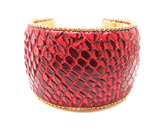 Leatherette Burgundy and gold beadwork Cuff Bracelet