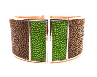 Lime green and Brown Stingray leather bracelet