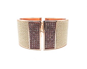 Leder beige Segrijn en strass armband