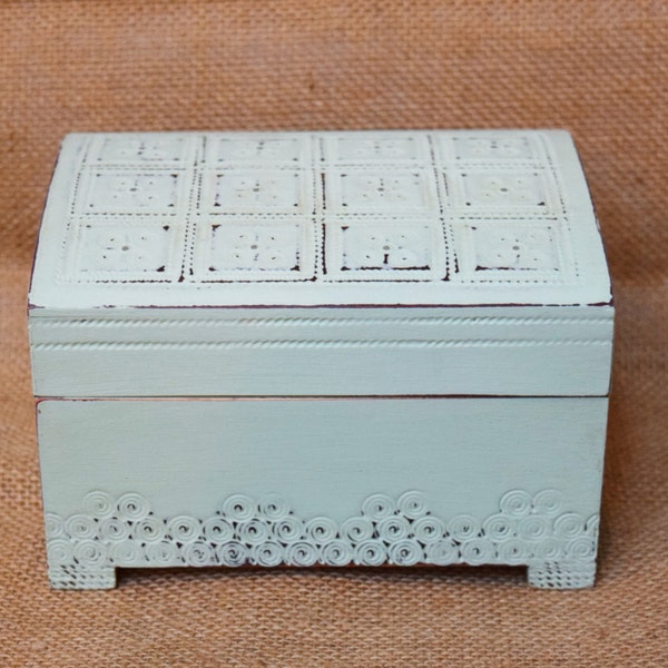 Caja de madera, caja decorativa de la menta verde, la tiza caja pintada, Upcycle Chic Vintage, rústico hogar, caja de recuerdo