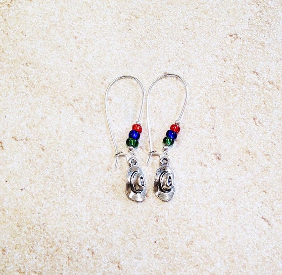 Items similar to Colorful Cowboy Hat Earrings, colorful earrings