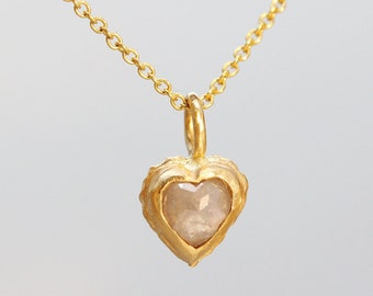 Raw Diamond Necklace, Gold Heart Necklace, Real Gold Necklace, Solitaire Necklace, Unique Necklace, Charm Necklace, White/Yellow/Rose Gold