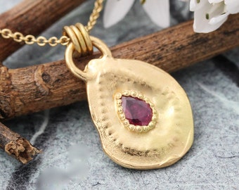 Ruby Pendant Necklace, Teardrop Necklace, 18k Gold Necklace, 14k Gold Necklace, Gold Pendant Necklace, Solid Gold Necklace, 22k Gold Jewelry