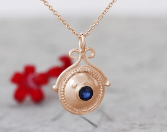 Gold Sapphire Necklace, Sapphire Pendant Necklace, Rose Gold Pendant Necklace, Solid Gold Necklace, 18k Gold Necklace, 14k Gold Necklace,22K