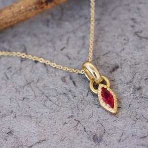 Ruby Pendant Necklace, Gold Pendant Necklace, Solid Gold Necklace, Boho Gold Pendant, Marquise Necklace, 14k Gold Necklace,18k Gold Necklace