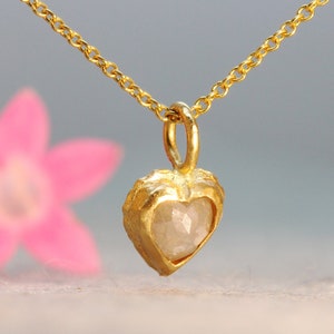 Heart Pendant Necklace, Solid Gold Necklace, Raw Diamond Necklace, Dainty Heart Necklace, Solitaire Necklace, Rustic Necklace, Boho Necklace image 1