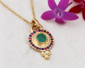 Solid Gold Necklace, Gold Pendant Necklace, 14k Gold Necklace, Gold Necklace Women, Emerald Necklace, Sapphire, Ruby, Unique, 14k, 18k, 22k