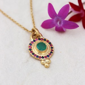 Solid Gold Necklace, Gold Pendant Necklace, 14k Gold Necklace, Gold Necklace Women, Emerald Necklace, Sapphire, Ruby, Unique, 14k, 18k, 22k