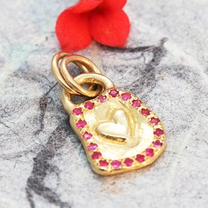 Gold Rubies Pendant, Gold Heart Pendant, Solid Gold Pendant, Solid Gold Necklace, 14k Gold Necklace, 18k Boho Necklace, Gold Heart Charm