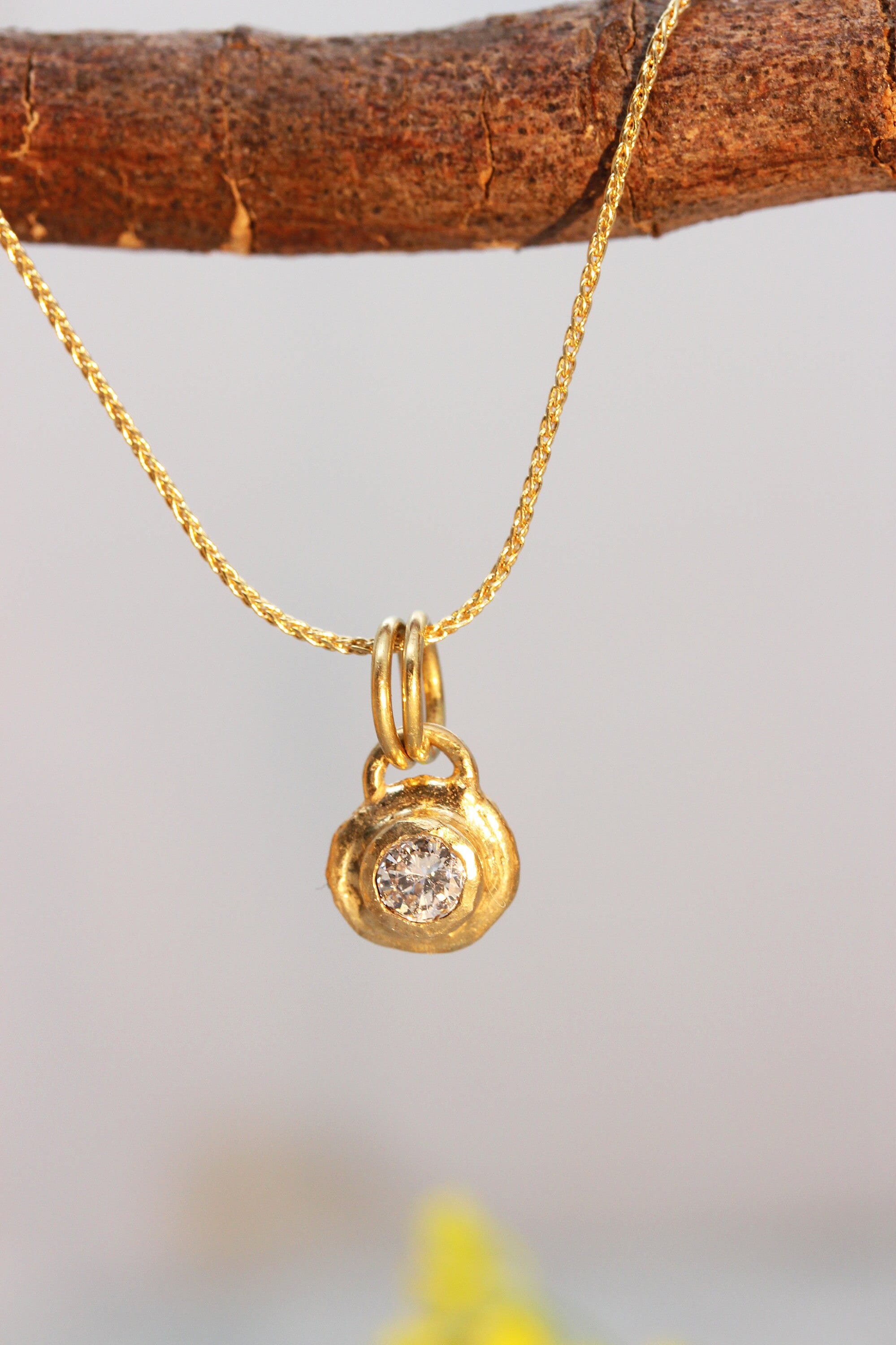 Solid Gold Necklace, Diamond Necklace, Unique Gold Jewelry, 18k Gold Pendant Necklace, Yellow Gold Necklace, Yellow Gold Diamond Necklace