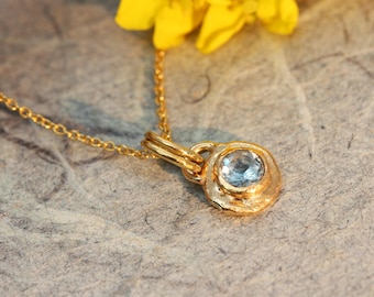 Aquamarine Necklace, 14k Gold Aquamarine Charm, Dainty Gold Jewelry, 18k Boho Gold Necklace,  Minimalist Gemstone pendant, Raw Gold Jewelry
