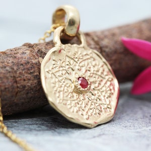 Gold Ruby Necklace, Gold Coin Necklace, Solid Gold Necklace, Gold Pendant, 14k Gold Necklace, Mandala Gold Necklace, 22k Gold Jewelry, 18k